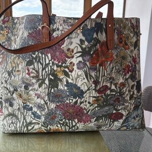 Tory Burch Floral Tote with Brown Handles